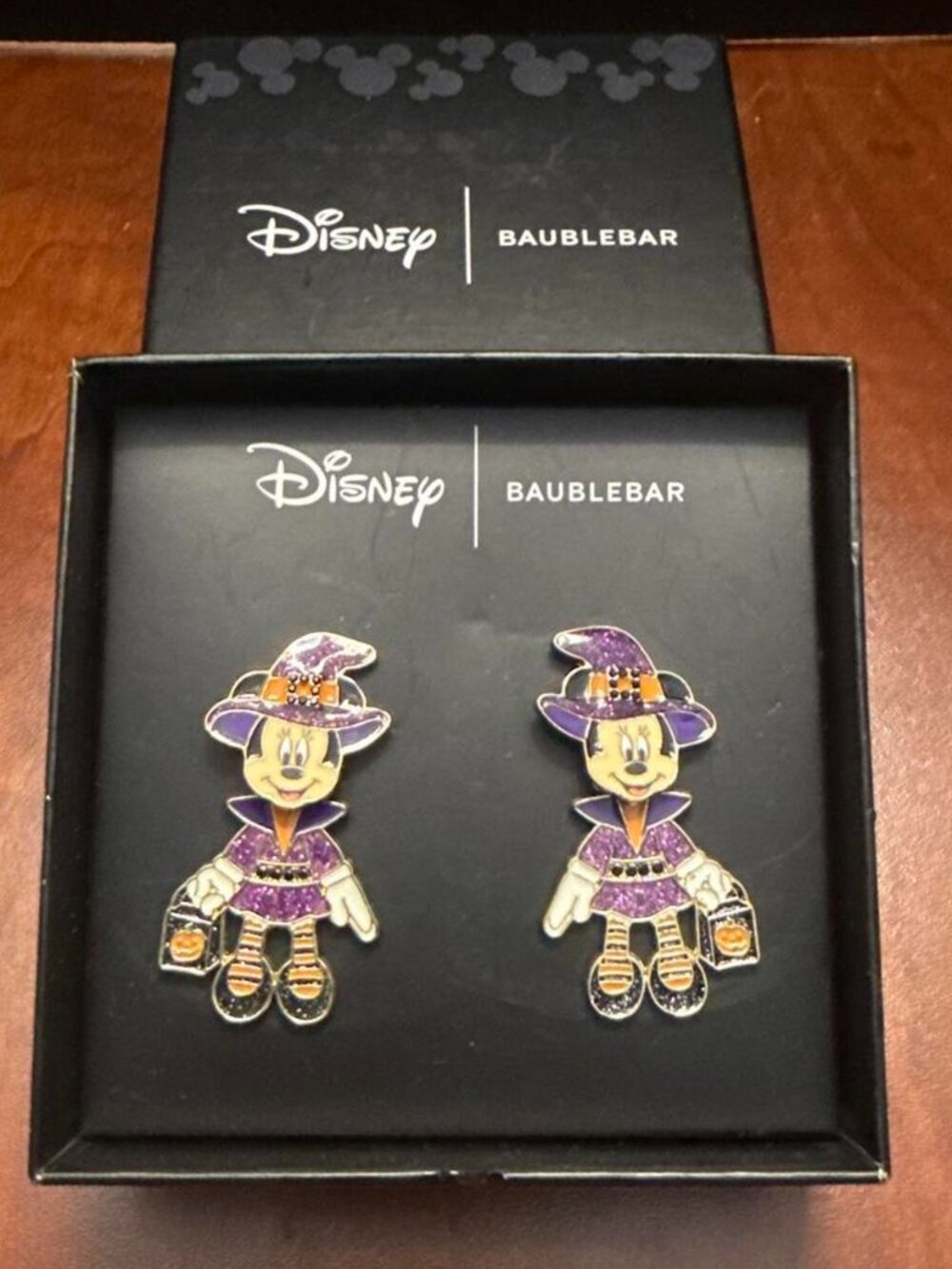 Disney x BaubleBar Minnie Mouse Witch Halloween Earrings Purple Glitter – NIB